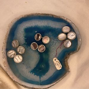 Antique 1900 Silver Chain Mother of Pearl Cuff Links Three Sets of Two 6 Pieces